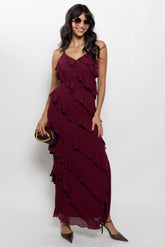 Freya Fabric Tiered Ruffle V Neck Maxi Dress