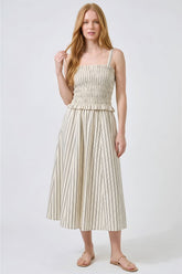 Freya Fabric Striped Smocked Bodice Midi Dress