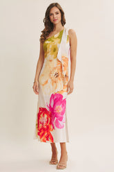 Freya Fabric White Colorful Floral One Shoulder Maxi Dress