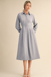 Freya Fabric Blue Long Sleeve Button Down Midi Dress