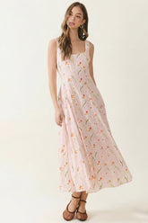 Freya Fabric Pink Botanical Print Fit Flare Midi Dress