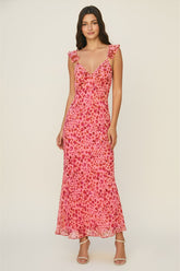 Freya Fabric Hot Pink Spot Print Ruffle Strap Maxi Dress