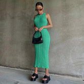 Freya Fabric Green Cable Knit Sleeveless Bodycon Midi Dress
