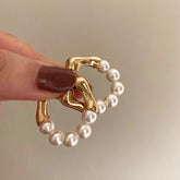 Aurora Pearl Hoop Huggie Earrings by Freya Fabric