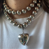 Bubble Heart Metallic Layered Necklace by Freya Fabric