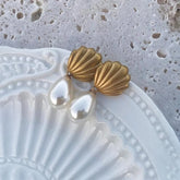Frosted Shell Pearl Dangle Drop Earrings by Freya Fabric
