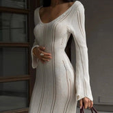 Freya Fabric White Pointelle Knit Long Sleeve Maxi Dress