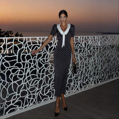 Freya Fabric Black Polka Dot White Collar Midi Dress