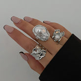 Molten Pearl Statement Ring Set by Freya Fabric