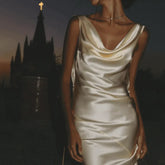 Freya Fabric Champagne Satin Asymmetric Neckline Maxi Dress