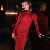 Freya Fabric Long Sleeve Slinky Tie Hem Maxi Dress