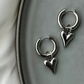 Punk Heart Pendant Silver Hoop Earrings by Freya Fabric
