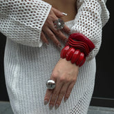Ruby Swell Wide Geometric Red Bracelet Set by Freya Fabric