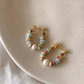 Sweet Beads Pearl Pendant Gold Hoop Earrings by Freya Fabric