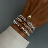 Silver Beaded Gold Heart Charm Stack Bracelet Set by Freya Fabric