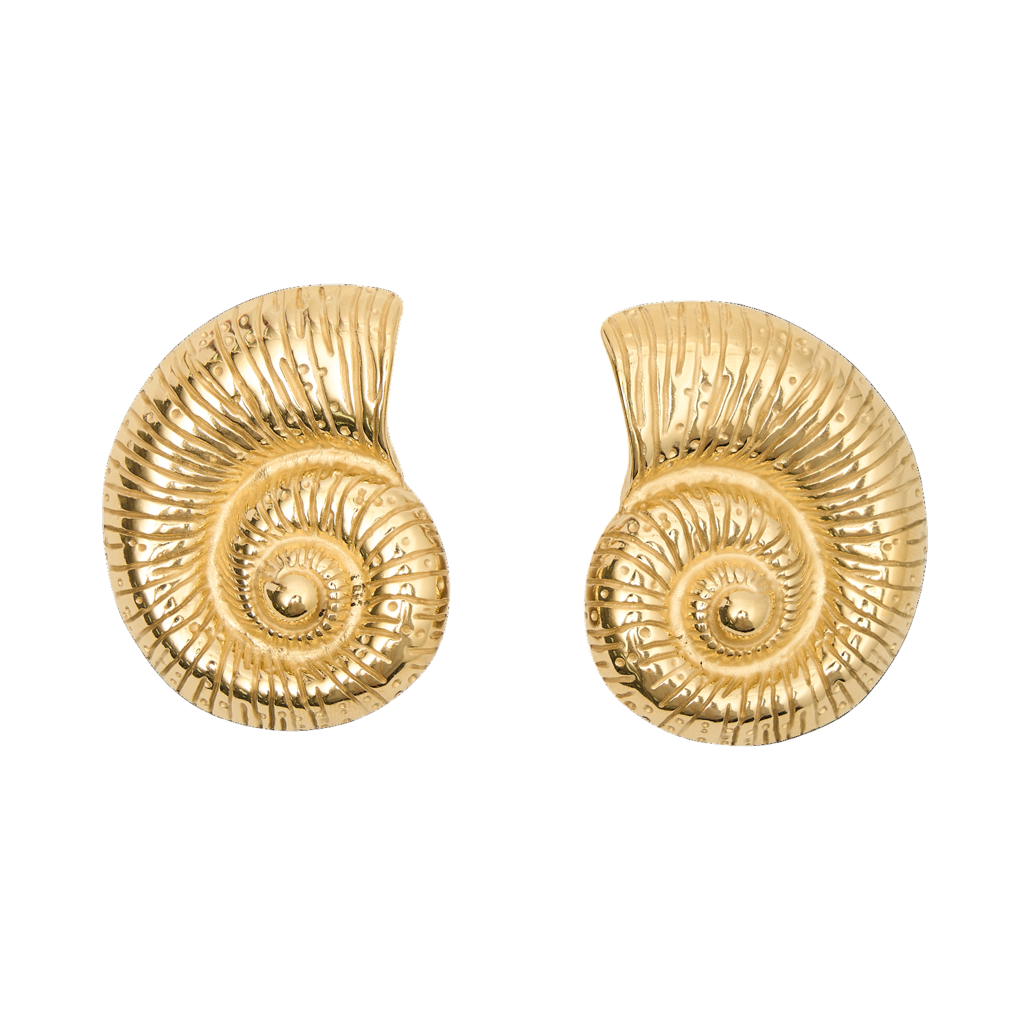 Sea Goddess Spiral Gold Shell Stud Earrings by Freya Fabric