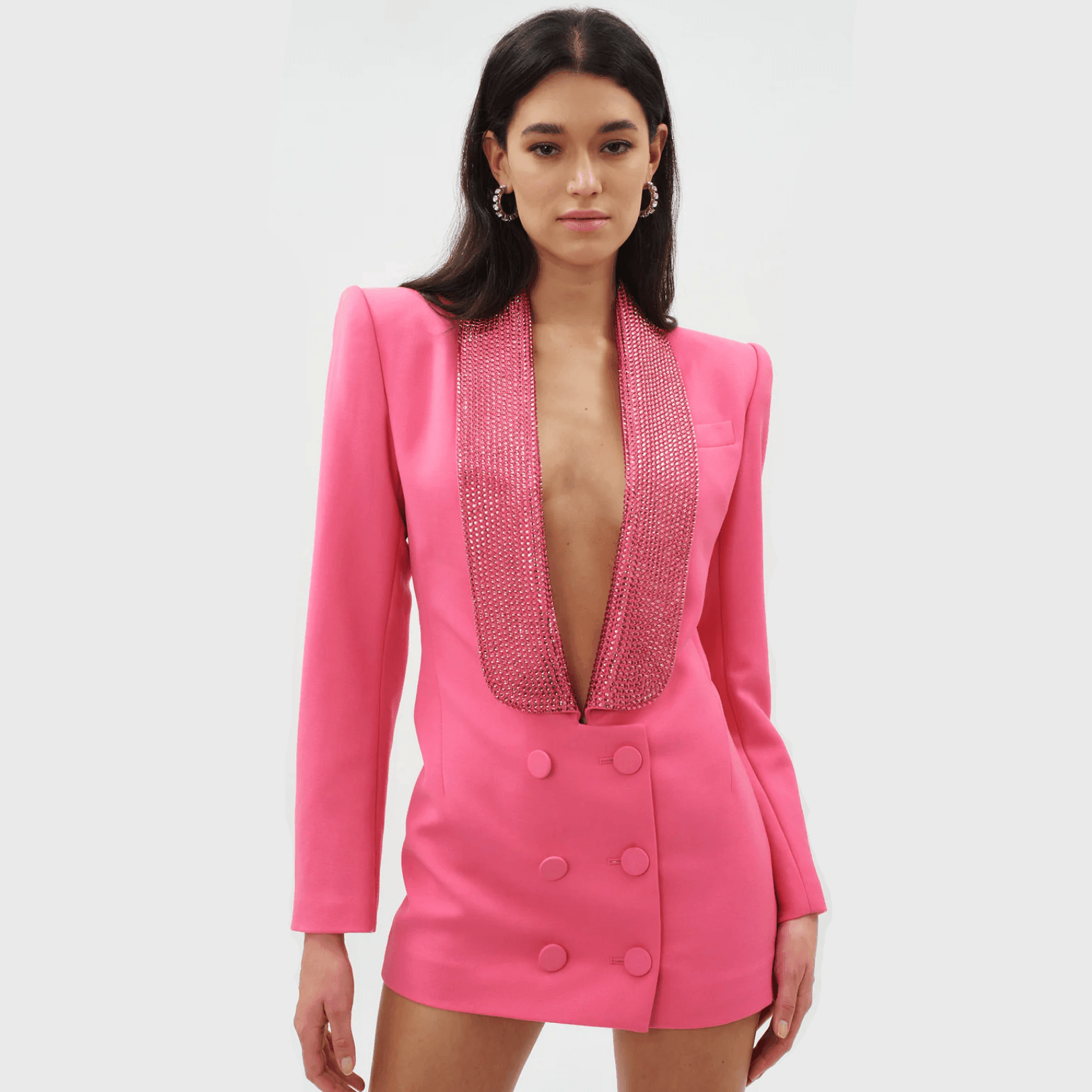 Freya Fabric Pink Crystal Lapel Double Breasted Mini Dress