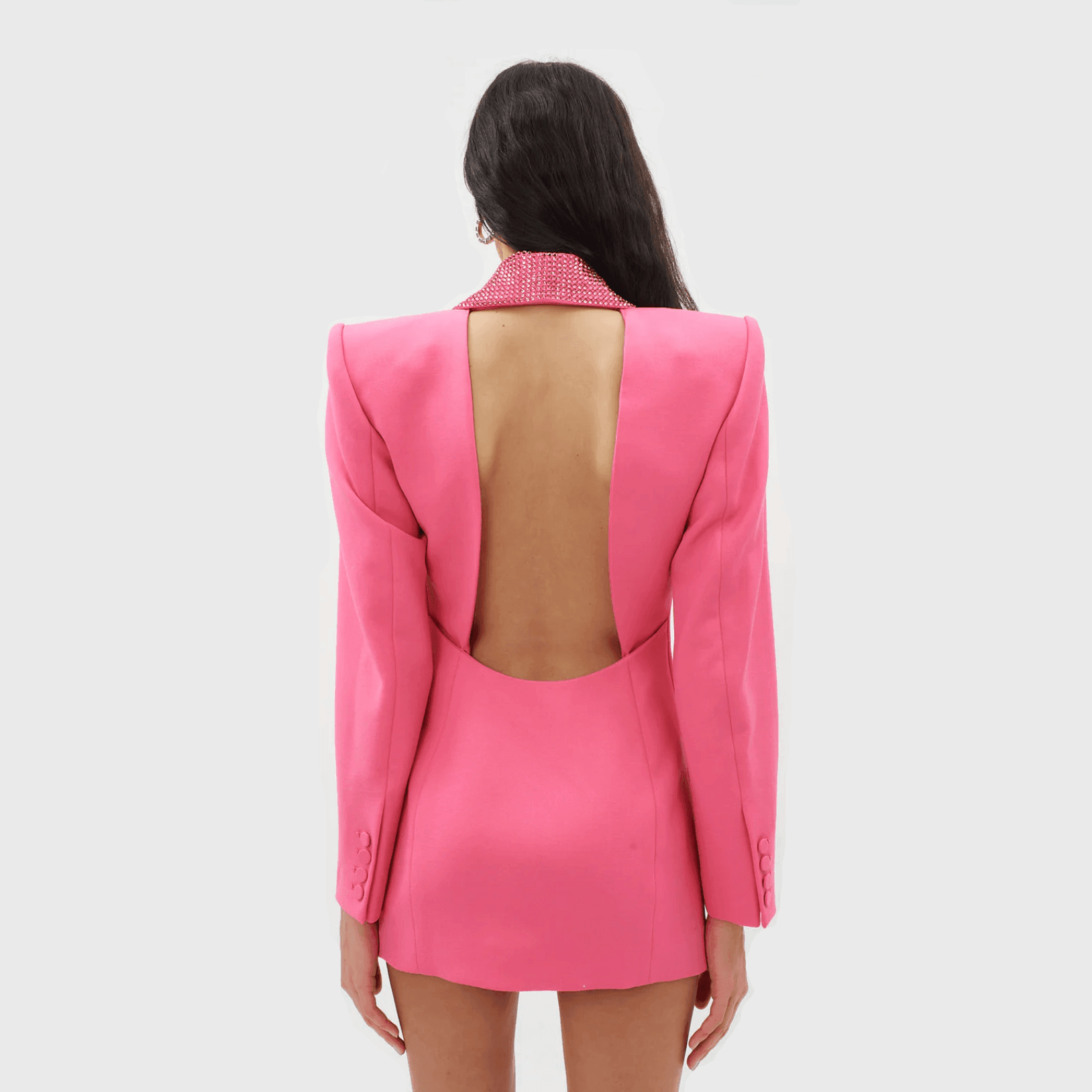 Freya Fabric Pink Crystal Lapel Double Breasted Mini Dress