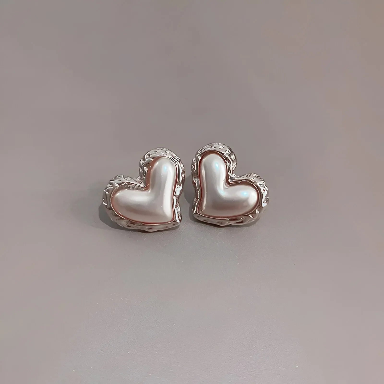 Flower Heart Stone Pearl Drop Earrings by Freya Fabric