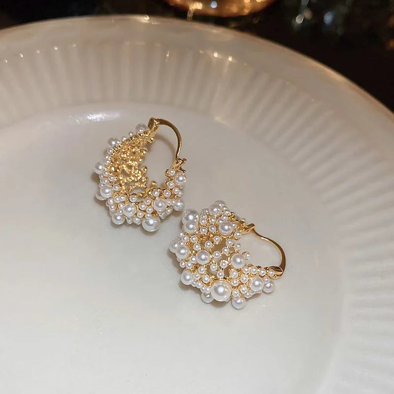 Pearl Hedgehog Cluster Hoop Earrings by Freya Fabric
