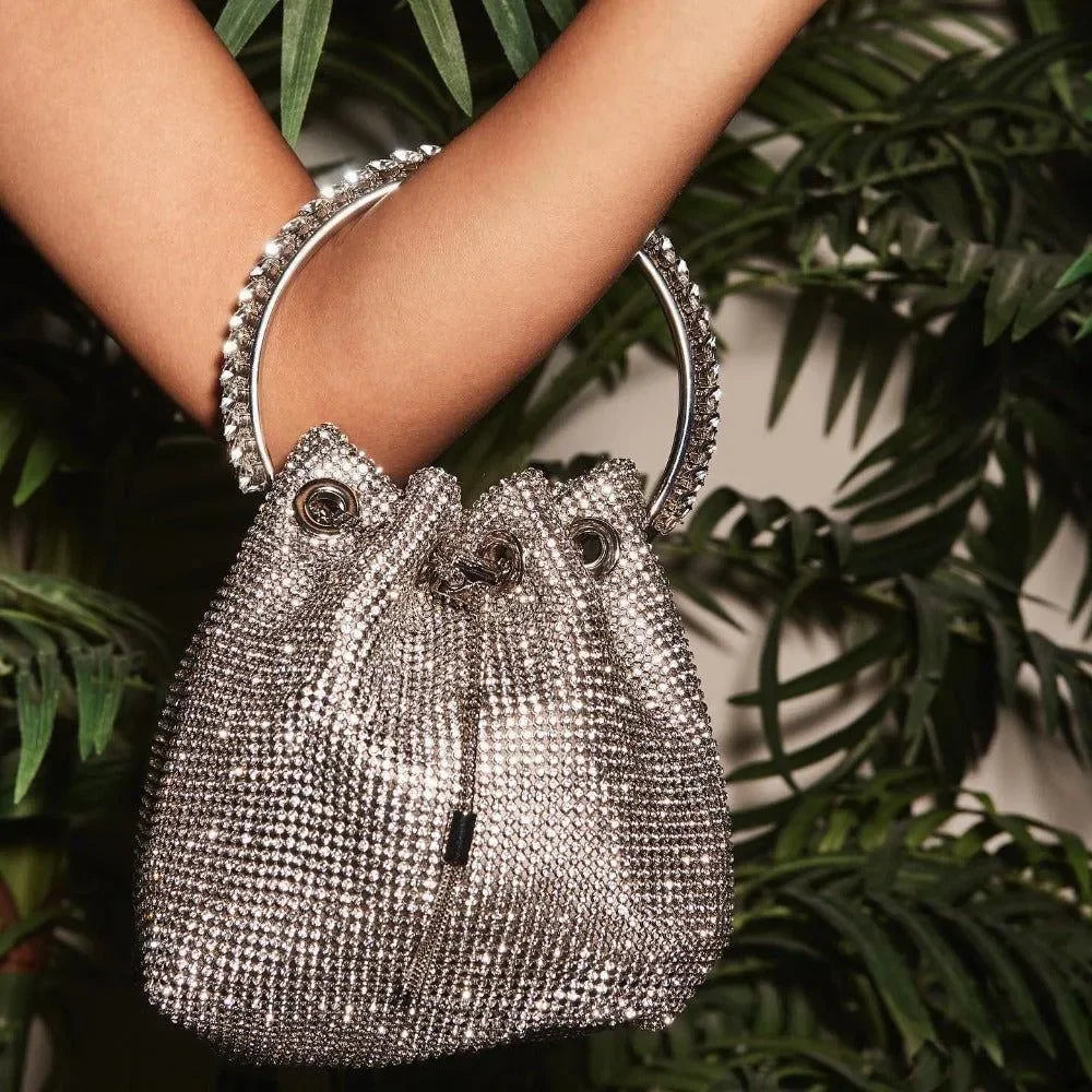 Full Crystal Diamond Mesh Bucket Evening Bag by Freya Fabric