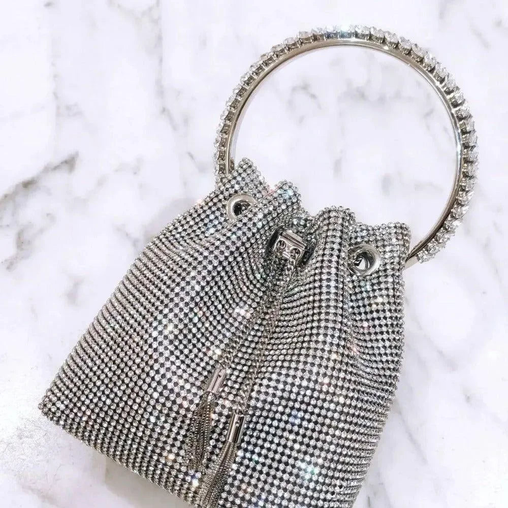 Full Crystal Diamond Mesh Bucket Evening Bag by Freya Fabric